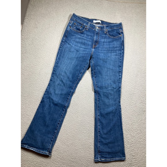 Levis 515 Jeans Womens 10 Medium Blue Boot Cut Mid Rise Stretch Distressed Denim - Picture 1 of 16